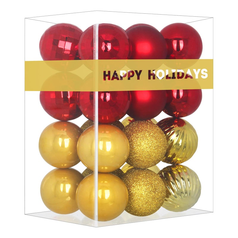 GameXcel Red & Gold 2.5" Christmas Balls Christmas Tree Decoration Ornaments Shatterproof Hanging Balls for Birthday Halloween Holiday Wedding Decorations Set of 24pcs - Image 1